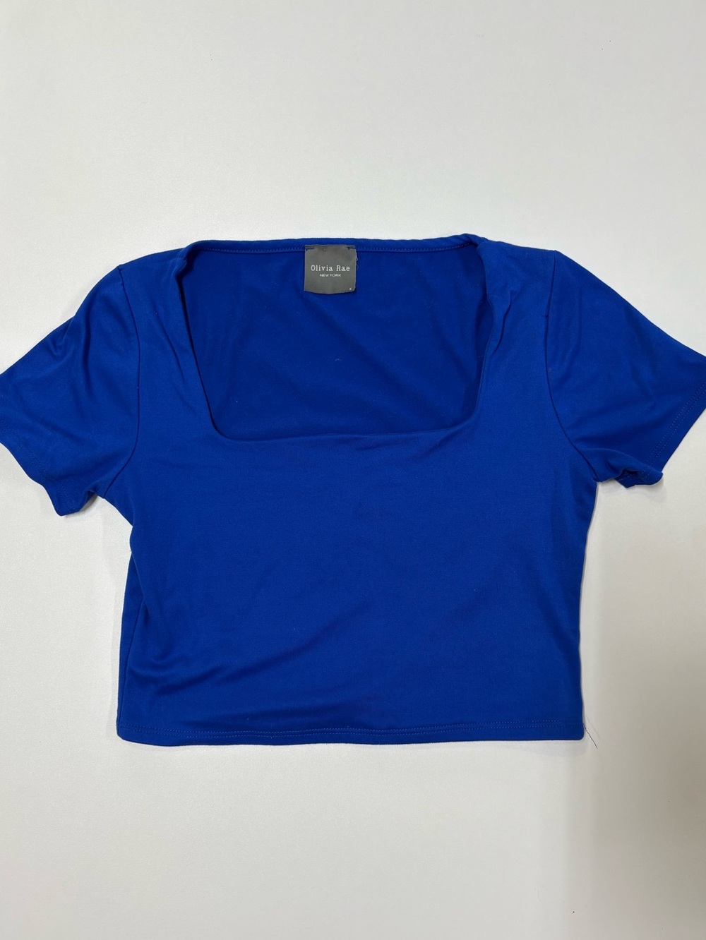 Olivia Rae Blue Scoop Square-Neck Crop Top